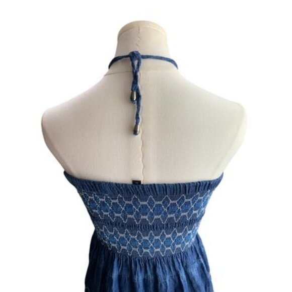 Lapis Blue Halter Strapless Smocked Dress S - Picture 4 of 5